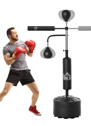 4-in-1 Boxing Punching Bag Stand with 2 Speedballs, 360° Relax Bar, & PU-Wrapped Bag & Adjustable Height, Black