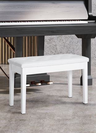 Piano Bench, Duet Piano Chair with Faux Leather Padded Cushion and Wooden Frame, Button Tufted Keyboard Bench, White