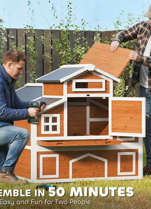 79"L Chicken Coop with Run for 6 Chickens, Wooden Chicken House with Nesting Boxes and Pull-Out Tray