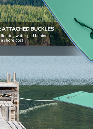 12' x 5' Lily Pad Floating Mat with Cup Holder Table, 3-Layer Portable Roll-Up Water Mat Float Dock for 2-3 People, on Lake, River, Beach, Swimming Pool, Green