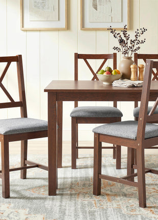 Set of 4 Dining Chairs, Upholstered X-Back Dining Room Chairs with Rubberwood Legs and Padded Seat for Kitchen, Walnut