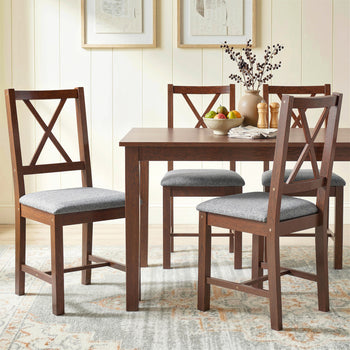 Set of 4 Dining Chairs, Upholstered X-Back Dining Room Chairs with Rubberwood Legs and Padded Seat for Kitchen, Walnut