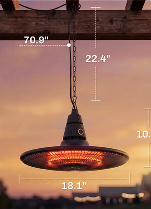 1500W Electric Patio Heater, IP65 Hanging Infrared Outdoor Heater with Carbon Fiber Tube, Remote Control, Black