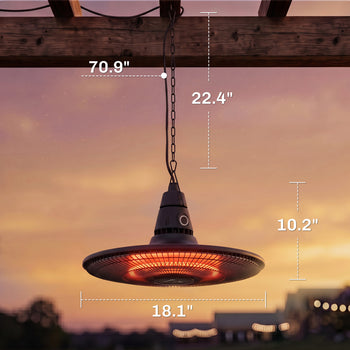 1500W Electric Patio Heater, IP65 Hanging Infrared Outdoor Heater with Carbon Fiber Tube, Remote Control, Black