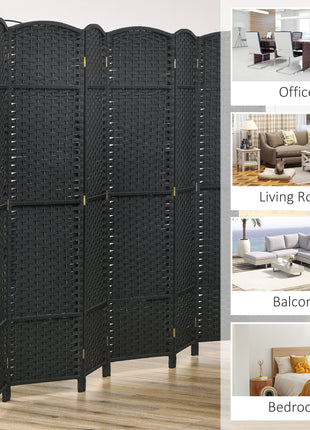 Folding Room Divider Screen 6 Panel 5.6 ' Tall Privacy Screen Freestanding Room Partition for Home Office, Black