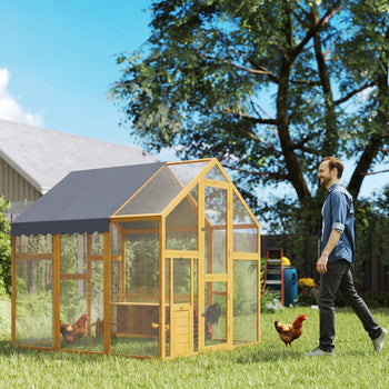 Large Wooden Chicken Run with Waterproof & Anti-UV Cover, for 6-8 Chickens, for Backyard, Farm, Yellow