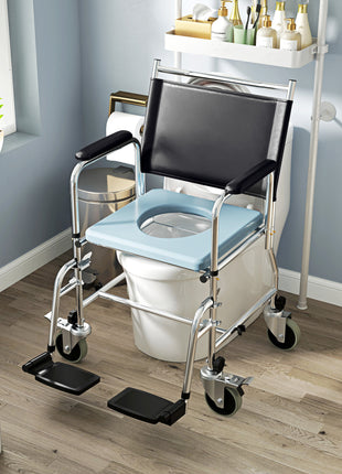 Rolling Shower Chair, Bedside Commode Wheelchair with Padded Seat, Backrest, for Seniors, Disabled, 300 lbs, Black