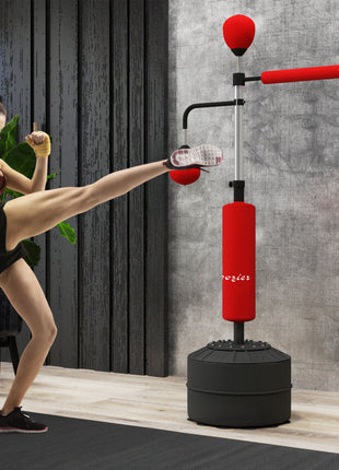 4-in-1 Boxing Punching Bag Stand with 2 Speedballs, 360° Relax Bar, & PU-Wrapped Bag & Adjustable Height, Red