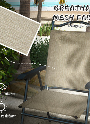 4 Piece Folding Patio Camping Chair Set, Sports Chairs for Adults with Armrests, Mesh Fabric Seat for Lawn, Beige