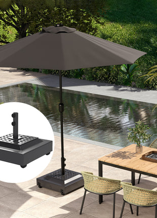 Outdoor Umbrella Stand Base with Wheels, Heavy Duty Patio Umbrella Base, Filled Up to 143lbs with Stand or 112lbs with Water, Patio Umbrella Holder for Garden, Poolside, Black