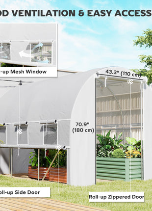 9.7' x 6.5' x 6.5' Walk-in Tunnel Greenhouse, Outdoor Green House with Anti-Tear PE Cover, Zipper Doors and Mesh Windows, White