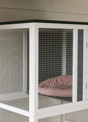 74" Wooden Catio Outdoor Cat Enclosure Weatherproof & Wheeled, Outside Cat House with High Weight Capacity, Kitten Cage Condo, White