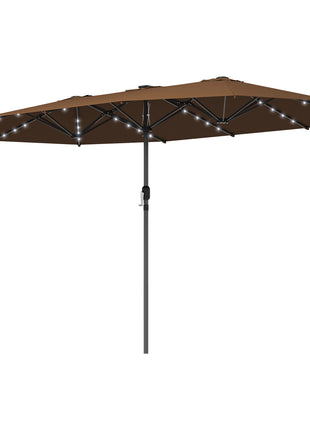 Garden Parasol, Double-Sided Sun Umbrella with LED Solar Lights, Patio Parasol for Outdoor, Coffee
