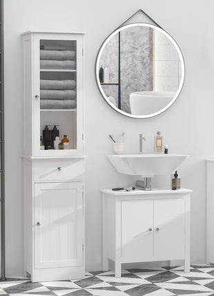 Slim Bathroom Storage Cabinet, Tall Bathroom Cabinet, Narrow Linen Tower with Acrylic Door, Drawer and Shelves, White