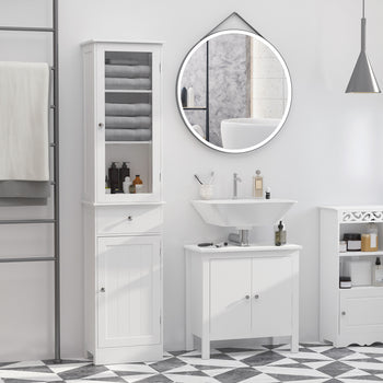 Slim Bathroom Storage Cabinet, Tall Bathroom Cabinet, Narrow Linen Tower with Acrylic Door, Drawer and Shelves, White