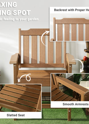 All-Weather Patio Chair, HDPE Patio Dining Chair, Heavy Duty Wood-Like Outdoor Furniture for Garden, Backyard, Deck, Porch, Lawn, Brown