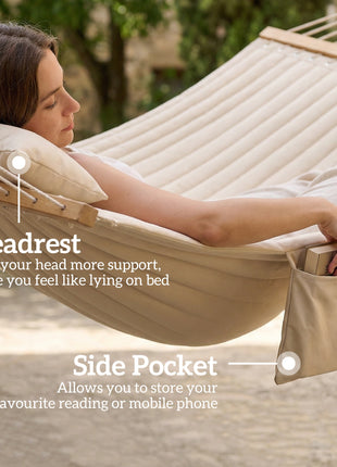 Outdoor Hammock 2-Person, with Pillow & Pad, 440 lbs Capacity, Cream White
