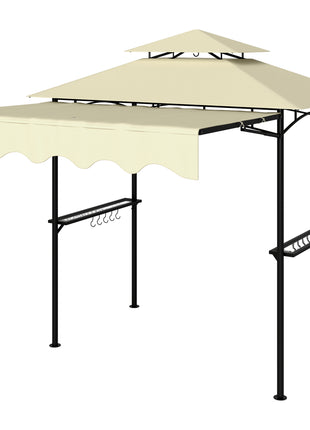 8' x 7.6' Outdoor Grill Gazebo, Barbecue Gazebo Shelter with Side Awning, 2 Side Shelves and 6 Hooks, Beige