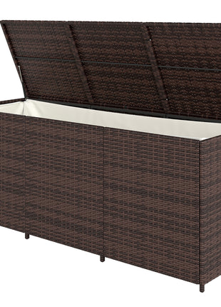 175 Gallon Outdoor Storage Box with Inner Liner, PE Rattan Wicker Deck Box with Pneumatic Bar Lift, Mixed Brown