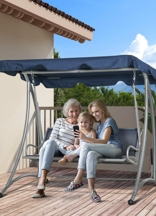 3-Seat Outdoor Porch Swing Chair, Patio Swing Glider with Adjustable Canopy, Breathable Seat, and Steel Frame for Garden, Poolside, Backyard, Blue