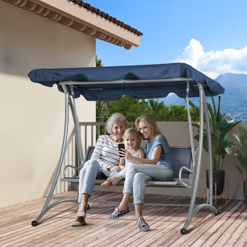 3-Seat Outdoor Porch Swing Chair, Patio Swing Glider with Adjustable Canopy, Breathable Seat, and Steel Frame for Garden, Poolside, Backyard, Blue