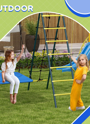 Metal Swing Set for Backyard 5 in 1 Design Holds up to 440 lbs. for Ages 3-8, Yellow