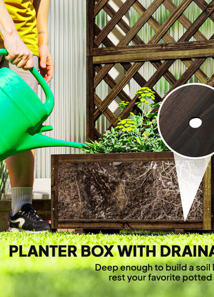Wooden Raised Garden Bed Planting Planter Box with Trellis and Drain Holes for Climbing Vine Plants, Brown