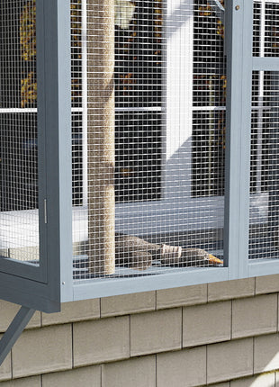 Catio Outdoor, Window Catio for 2-3 Large Indoor Cats w/ 2 Jumping Platforms, Scratching Post, for Playing, Napping