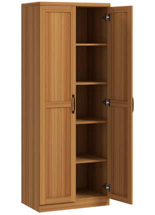63" 2-Door Kitchen Pantry, Freestanding Cabinet with 2 Adjustable Shelves for Dining Room, Cinnamon Teak Wood Grain