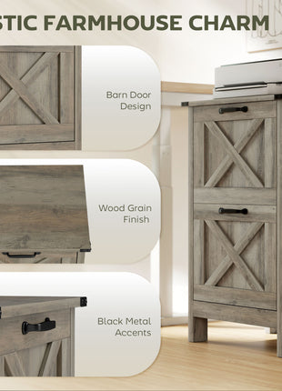 Vertical File Cabinet with 2 Drawers, Rustic Farmhouse Office Storage Cabinet for A4, Letter Size, Distressed Gray