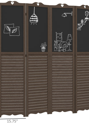 Wooden Room Divider with Blackboard, 4 Panel Folding Privacy Screen for Home Office, 5.5', Walnut Brown