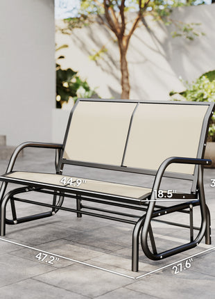 2-Person Outdoor Glider Bench, Patio Double Swing Rocking Chair Loveseat w/Powder Coated Steel Frame for Backyard Garden Porch, Beige