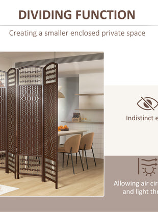 4 Panel Folding Room Divider Portable Privacy Screen Wave Fiber Room Partition for Home Office Brown