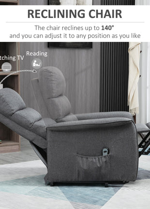 Power Lift Assist Recliner Chair for Elderly with Remote Control, Linen Fabric Upholstery Gray