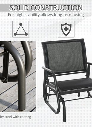 2-Piece Outdoor Glider Swing, Rocking Chair Set with Breathable Mesh Fabric, Sturdy Durable Frame, Curved Armrests, Supports Up to 264 lbs., for Backyard, Garden, Porch, Black