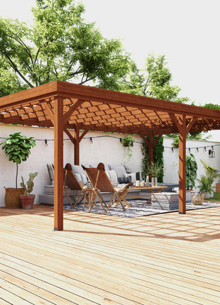 12' x 20' Outdoor Wooden Pergola, Grape Vine Gazebo with Concrete Anchors for Garden, Patio, Backyard, Deck, Brown