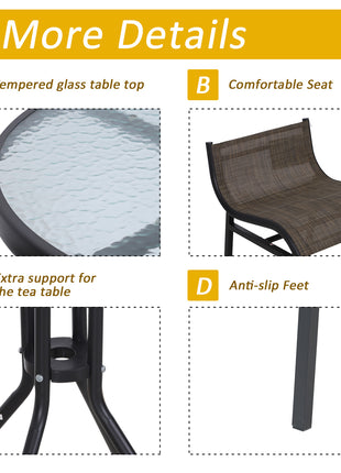 3 Piece Bar Height Outdoor Bistro Set for 2, Tan