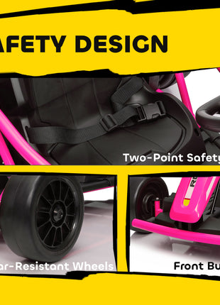 24V 7AH Kids Electric Go Kart, 8.1 MPH Battery Powered Drift Kart with Dual Motors, Soft Start for 8-12 Years, Pink