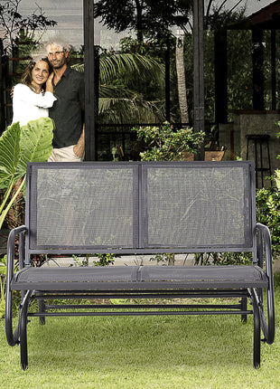 2-Person Outdoor Glider Bench Patio Double Swing Rocking Chair Loveseat w/Power Coated Steel Frame for Backyard Garden Porch, Grey
