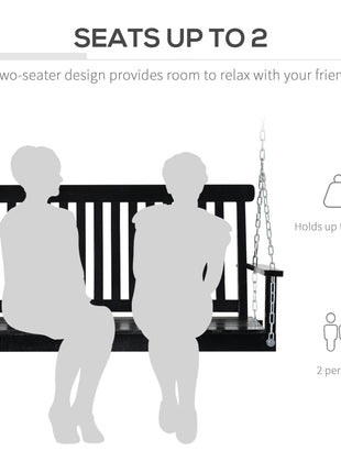 2-Seater Hanging Porch Swing Outdoor Patio Swing Chair Seat with Slatted Build and Chains, 440lbs Weight Capacity, Black