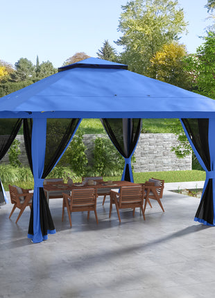 13' x 13' Pop Up Gazebo Instant Canopy Tent Shelter with 2-Tier Roof, Carry Bag, Wight Bags for Outdoor, Garden, Blue