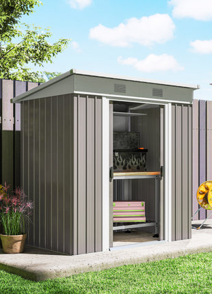 6' x 4' Metal Garden Shed, Backyard Tool Storage Shed with Dual Locking Doors, 2 Air Vents and Steel Frame, Gray