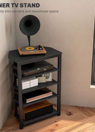 TV Stand, Entertainment Center with Storage Shelves and Steel Frame for Living Room, Black
