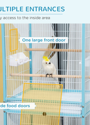 55" 2 In 1 Bird Cage Aviary Parakeet House for finches, budgies with Wheels, Light Blue