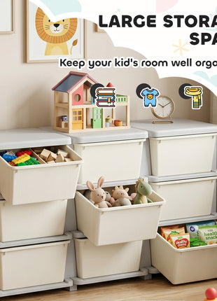 29.5" 3 Tier Kids Storage Unit Dresser Tower w/ 9 Drawers, Cream White
