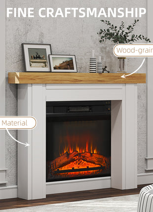 Modern Fireplace Mantel, Freestanding Fireplace Surround with Leg for Electric Fireplaces, 51.2" W x 40.6" H, Natural Wood