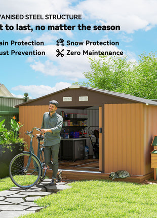 Garden Metal Shed, Storage Shed Utility Storage with Double Locking Doors for Bike, Yard Tools, Yellow