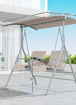 2-Seater Outdoor Porch Swing with Canopy and Table, Patio Swing Chair for Garden, Poolside, Backyard, Beige