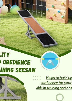 Wooden Dog Agility Seesaw for Training and Exercise, Weather Resistant, 83" L x 16" W x 14" H, Gray