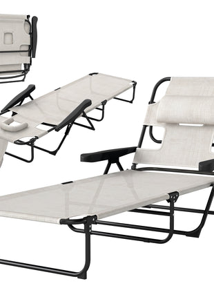 Folding Lounge Chair w/ Reclining Back, Cream White